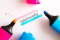 On a white paper written tag philosophy circled in different color markers in red and blue Royalty Free Stock Photo
