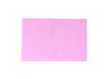 A white paperclip with blank pink notepaper. Pink sheet for your message or adding more text. Memo note with paper clip