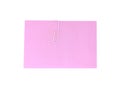 A white paperclip with blank pink notepaper. Pink sheet for your message or adding more text. Memo note with paper clip