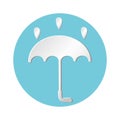 White papercut umbrella icon with raindrops. Vector illustration