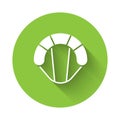 White Parachute icon isolated with long shadow. Extreme sport. Sport equipment. Green circle button. Vector Illustration