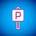 White Parking icon isolated on blue background. Street road sign. Vector Royalty Free Stock Photo