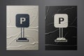 White Parking icon isolated on crumpled paper background. Street road sign. Paper art style. Vector Royalty Free Stock Photo