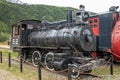 White pass tourist train locomotive in small Alaska town of Skagway