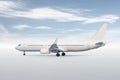 White passenger airliner isolated on bright background with sky Royalty Free Stock Photo