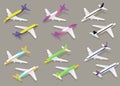 White Passenger Airplane Color Icon Set Isometric View. Vector Royalty Free Stock Photo