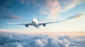 White passenger airplane flying in the sky