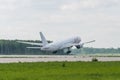 White passenger jet plane of VIM AVIA takes off from Domodedovo Airport - DME. Commercial passenger air transportation