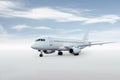 White passenger jetliner isolated on bright background with sky Royalty Free Stock Photo