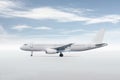 White passenger airliner isolated on bright background with sky Royalty Free Stock Photo