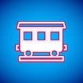 White Passenger train cars icon isolated on blue background. Railway carriage. Vector Royalty Free Stock Photo