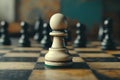 The white pawn is set against a somber arrangement of dark chess pieces Royalty Free Stock Photo