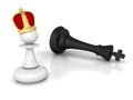 White pawn winner with golden crown and defeated black king Royalty Free Stock Photo