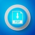 White PDF file document icon isolated on blue background. Download PDF button sign. Circle blue button with white line Royalty Free Stock Photo