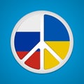White Peace icon, badge, magnet. Pacific logo, sign. Russian and ukrainian flags. Military confrontation between Russia