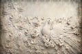 White Peacock Relief Gypsum Carving, Flower Background, 3D Wallpaper vintage for Interior Murals Wall Art DÃ©cor.