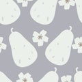White Pear Blossom Silhouettes Gray Background vector seamless pattern