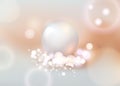 White pearl. White sphere on background. Abstract banner with white ball. Vector illustration, transparencies.