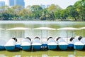 White pedal boats on the lake in Lumpini Park,Thailand