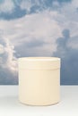 White pedestal against cloudy sky background Royalty Free Stock Photo