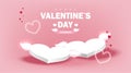 White pedestal design heart shapes with angel wings on Pink background. Vector illustration for Valentine\'s Day.