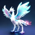 White pegasus with blue wings. Vector illustration in neon style AI Generated