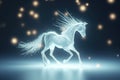 white pegasus covered in glowing lights, in a winter scene, minimalism abstract Christmas graphic design