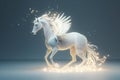 white pegasus covered in glowing lights, in a winter scene, minimalism abstract Christmas graphic design