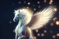 white pegasus covered in glowing lights, in a winter scene, minimalism abstract Christmas graphic design