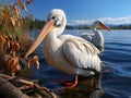 white pelicans on the lake