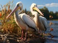 white pelican on the lake