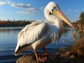 white pelican on the lake