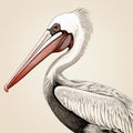 Nostalgic Pelican Head Portrait Illustration On White Beige Background