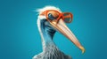 Pelican In Shades: A Retro Glamor Portrait On Blue Background