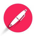 White Pen icon isolated with long shadow background. Red circle button. Vector Royalty Free Stock Photo