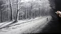 Winter Landscape Painting: Realistic Black And White Scene With Soft Tonal Colors