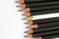 White pencil in a group of black pencils Royalty Free Stock Photo