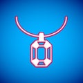 White Pendant on necklace icon isolated on blue background. Vector Royalty Free Stock Photo