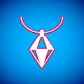 White Pendant on necklace icon isolated on blue background. Vector Royalty Free Stock Photo