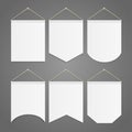 White Pennant Template Hanging On Wall Set. Vector
