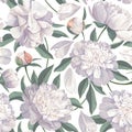 Floral seamless pattern with white peonies. Spring flowers background Royalty Free Stock Photo
