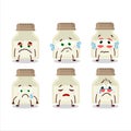 White pepper bottle cartoon character with sad expression