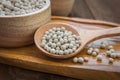 White pepper on wooden spoon and bowl Royalty Free Stock Photo