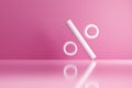 White percent symbol on pink background. Social media metadata tag concept in 3D render