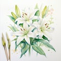 White Perfection: A Hyperrealistic Watercolor Painting Of Lily Flowers