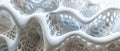 White perforated futuristic structure, abstract digital waves of AI mind, data surface texture background. Concept of technology,