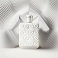 White perfume bottle on a white background. 3d illustration. Mockup.