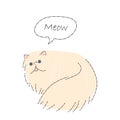 White persian cat is sleeping . Cute cartoon characters . Flat shape and line stroke design .