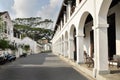 White perspective street with pavement and arcade building in Fort Galle Sri Lanka