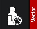 White Pet shampoo icon isolated on black background. Pets care sign. Dog cleaning symbol. Vector Royalty Free Stock Photo